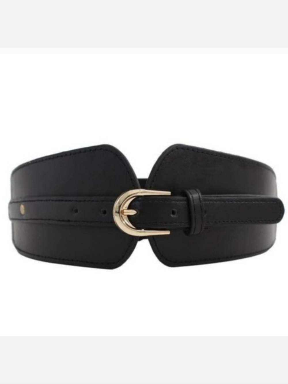 Wide Black Vegan PU Leather Cinch Belt with Gold Pin Buckle